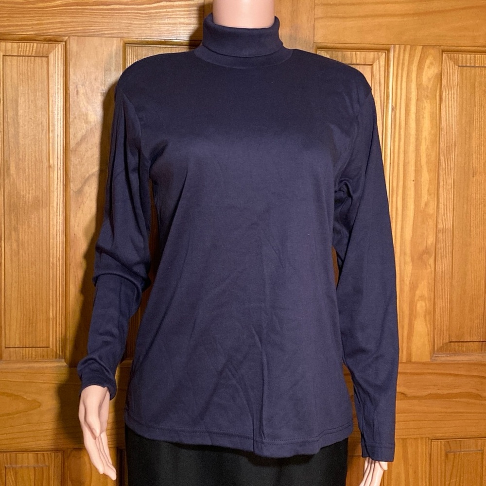 NWOT Bobbie Brooks Vintage 90s Turtleneck Top Long Sleeve Blouse Blue L Large